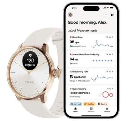 Умные часы Withings scan watch Light 37 мм, белое/розовое золото