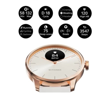 Умные часы Withings scan watch Light 37 мм, белое/розовое золото