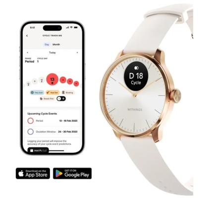 Умные часы Withings scan watch Light 37 мм, белое/розовое золото