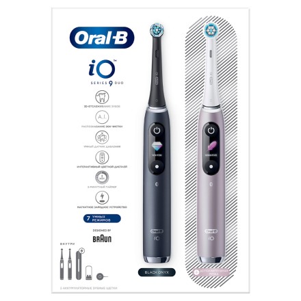 Электрическая зубная щетка Oral-B iO 9 DUO Black Onyx, Rose Quartz