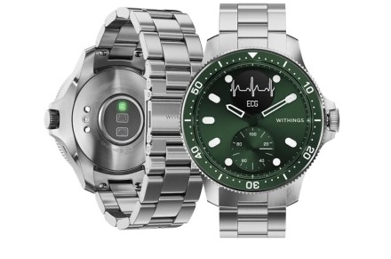 Гибридные умные часы Withings scan watch Horizon, 43 мм, серебристо-зеленый