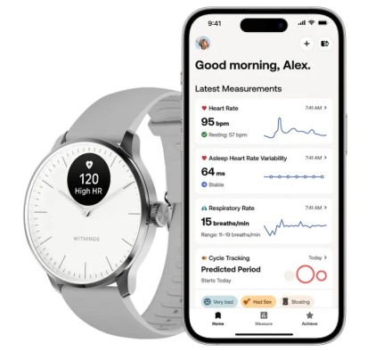Умные часы Withings scan watch Light 37 мм, белый / серый